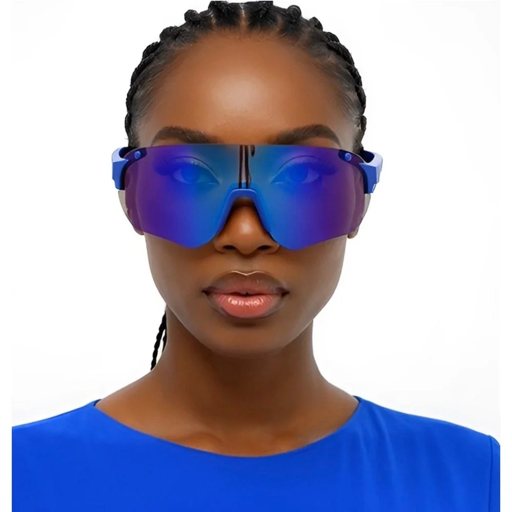 Elegant Sunglasses Visor Cycling Running Women Fashion Blue Mirrored Lens Shield